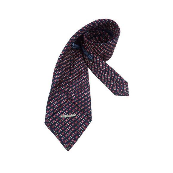 SANTOSTEFANO DI ITALO FERRETTI Navy Floral Silk Tie ITALY 59"/ 4" EC - Picture 7 of 11